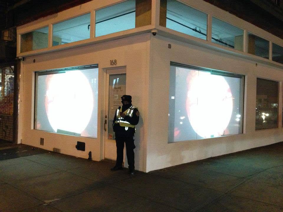 Street view of an illuminated video installation