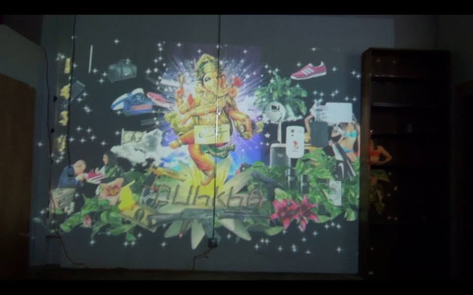 Digital collage projected on a wall